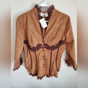 Byron Lars BeautyMark Victorian Style Corset Button-Loop Front Long Sleeve Top 8